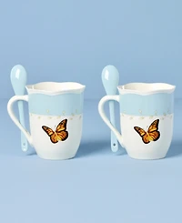 Lenox Butterfly Meadow Mugs with Spoons, Set of 2
