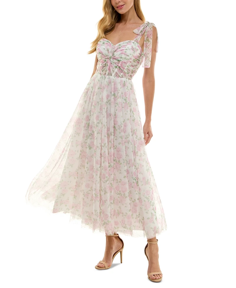 Juniors' Twist-Front Shoulder-Tie Midi Dress