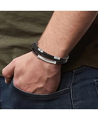 Lucky Brand Stainless Steel Triple Row Black Cord Bracelet - 8.25"