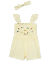 Little Me Baby Girls Woven Cotton Romper & Headband, 2 Piece Set