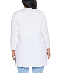 Belldini Plus Black Label Embellished Sleeve Knit Open Cardigan Sweater