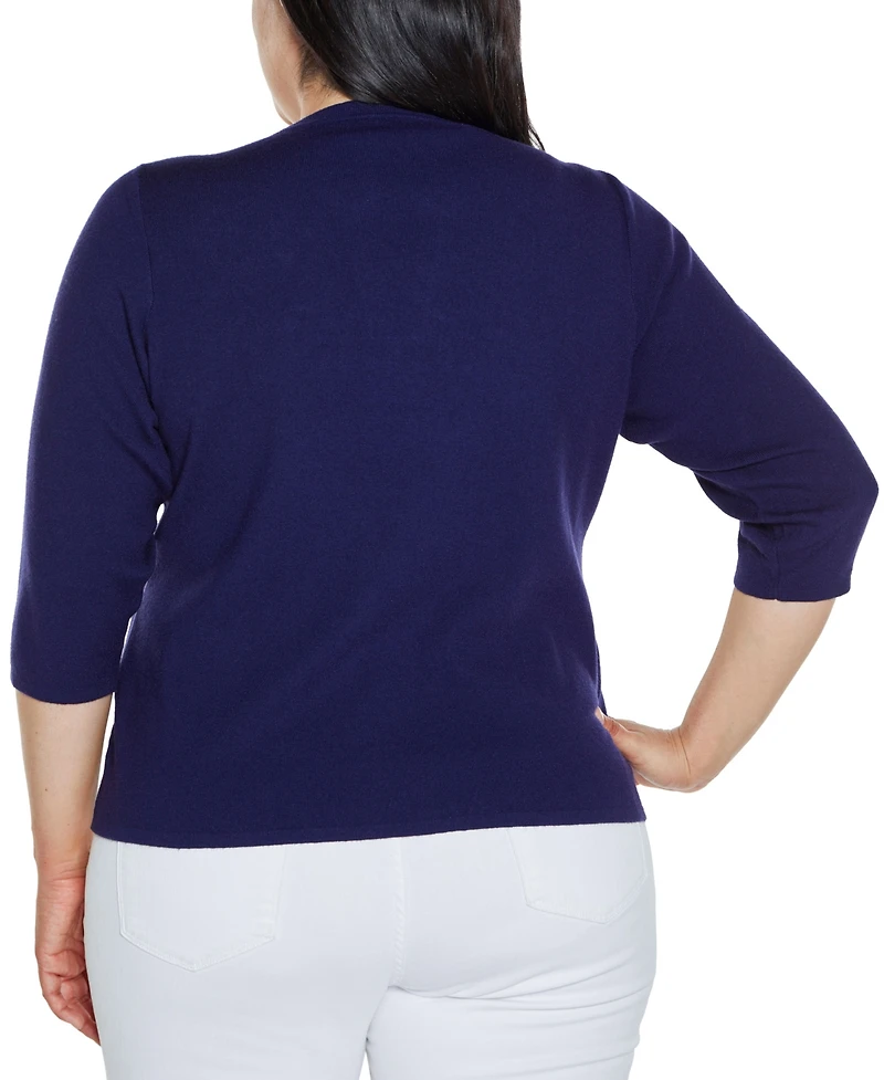 Belldini Plus Black Label Embroidered Split-Neck Sweater