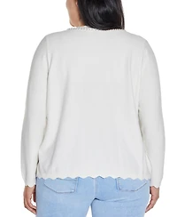 Belldini Plus Black Label Cultivated-Pearl-Trim Open Cardigan Sweater