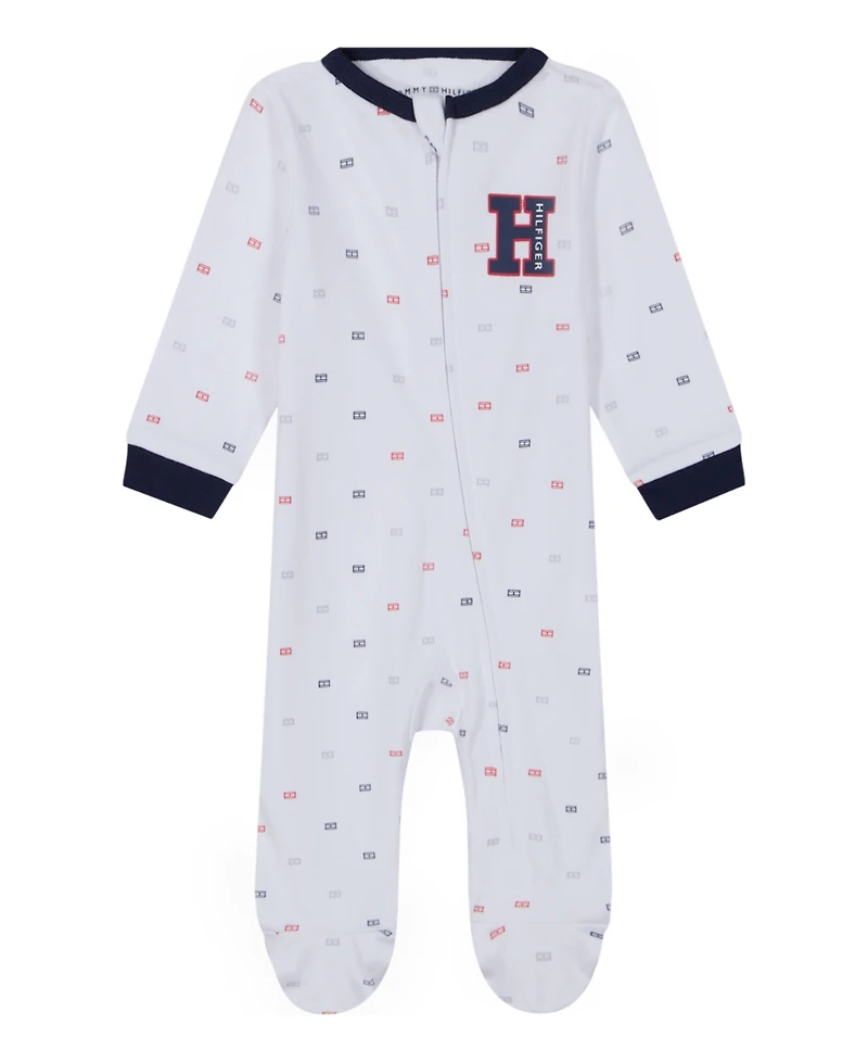 Tommy Hilfiger Baby Boys One Piece Logo Print Footed Coverall