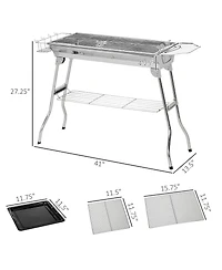 Outsunny Portable Folding Charcoal Bbq Grill with Pan Storage Shelf Hooks