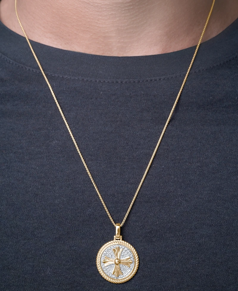 Macy's Men's Diamond Cross Medallion Pendant Necklace (1/5 ct. t.w) in 14k Gold Over Sterling Silver, 22"