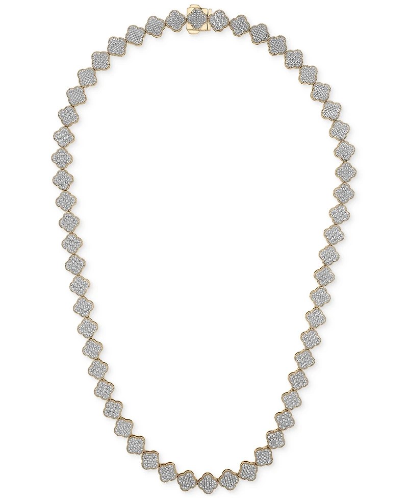 Men's Diamond Clover 22" Necklace (2 ct. t.w) in 14k Gold-Plated Sterling Silver & Sterling Silver