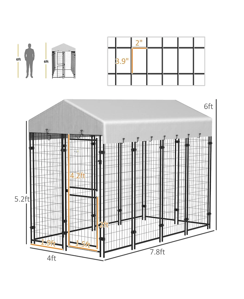 PawHut 7.8' x 4' x 6' Outdoor Dog Kennel with Waterproof Canopy, Large Door