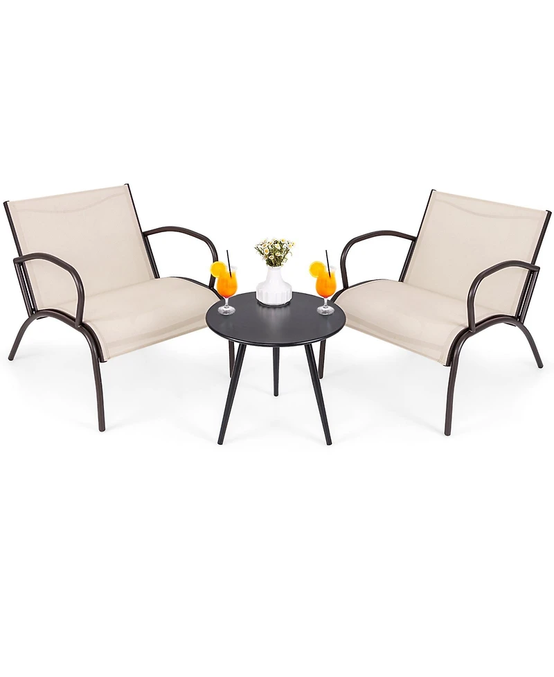 3 Piece Patio Metal Aluminum Wide Armchair and Table Set
