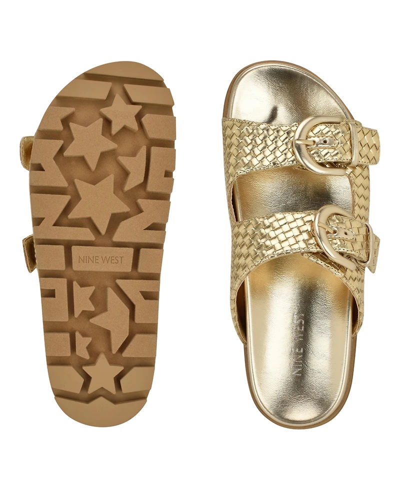 Nine West Women's Tindy Woven Buckle Straps Flat Sandals