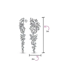 Bling Jewelry Dangling Holiday Party Waterfall Long Flower Bow Crystal Prom Pageant Chandelier Statement Earrings Pink Rose Gold Or Silver Plated