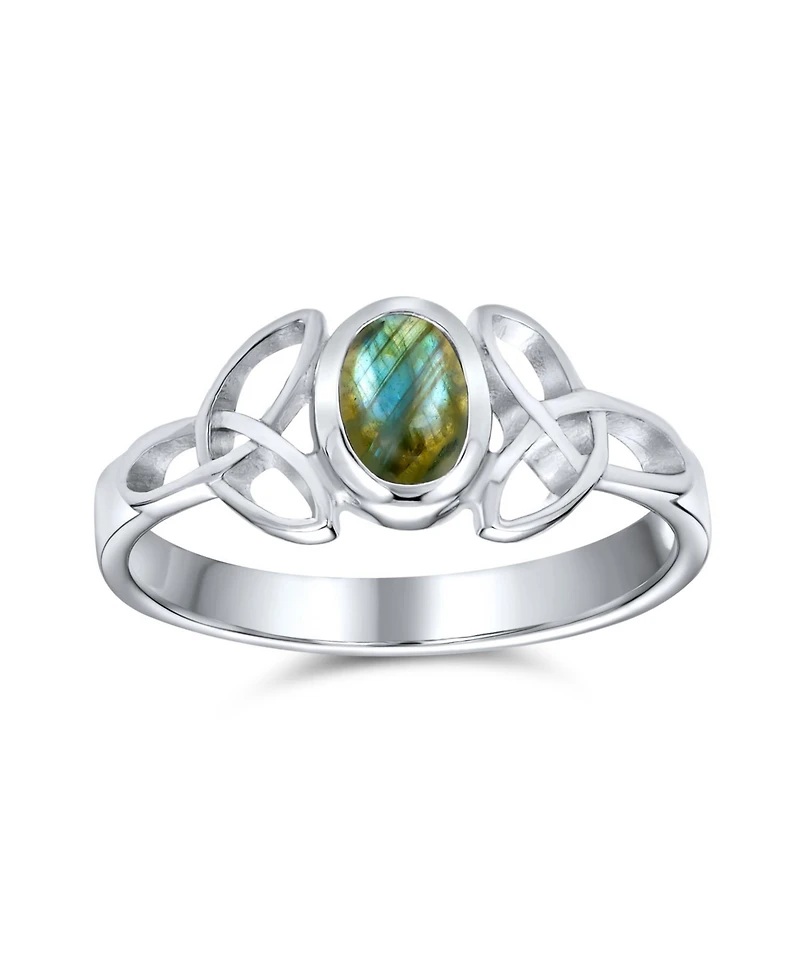 Bling Jewelry Delicate Oval Natural Stone Bff Sorority Sister Promise Trinity Celtic Knot Triquetra Ring Thin Band .925 Sterling Silver Rings