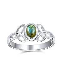 Bling Jewelry Delicate Oval Natural Stone Bff Sorority Sister Promise Trinity Celtic Knot Triquetra Ring Thin Band .925 Sterling Silver Rings