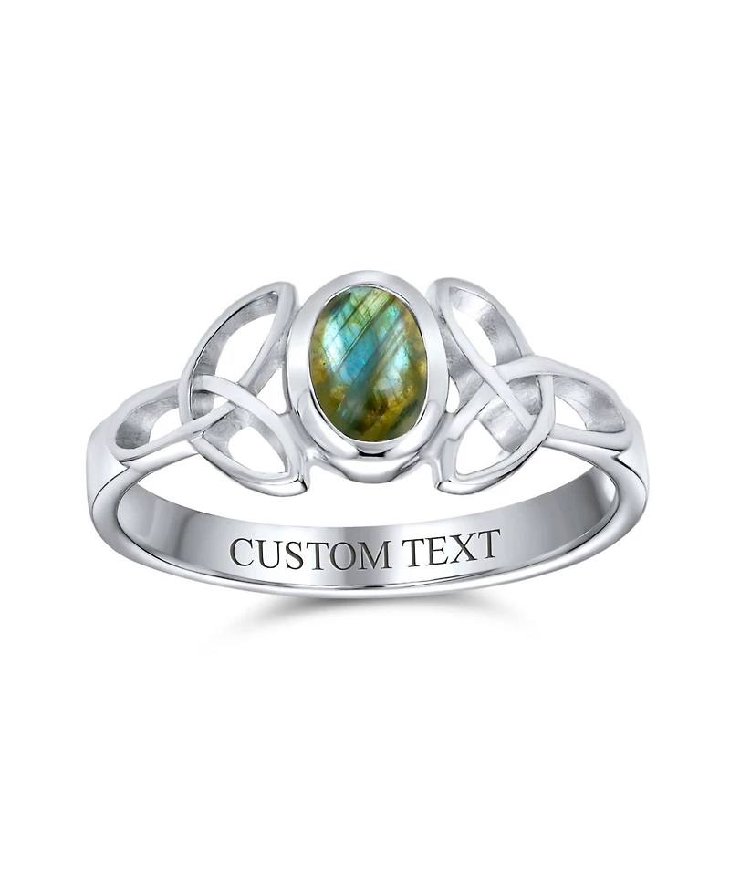 Bling Jewelry Delicate Oval Natural Stone Bff Sorority Sister Promise Trinity Celtic Knot Triquetra Ring Thin Band .925 Sterling Silver Rings