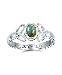 Bling Jewelry Delicate Oval Natural Stone Bff Sorority Sister Promise Trinity Celtic Knot Triquetra Ring Thin Band .925 Sterling Silver Rings