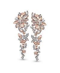 Bling Jewelry Dangling Holiday Party Waterfall Long Flower Bow Crystal Prom Pageant Chandelier Statement Earrings Pink Rose Gold Or Silver Plated