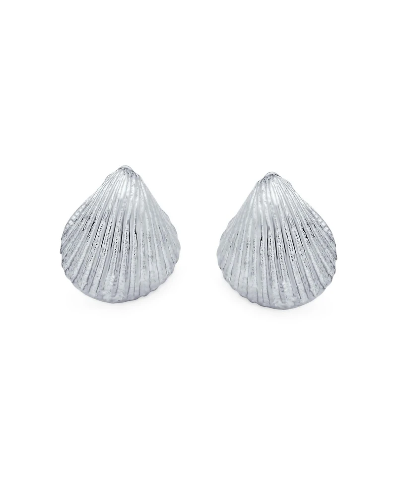 Bling Jewelry Cockle Seashell Stud Earrings Gold Plated Silver Sterling Silver