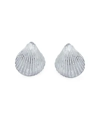Bling Jewelry Cockle Seashell Stud Earrings Gold Plated Silver Sterling Silver