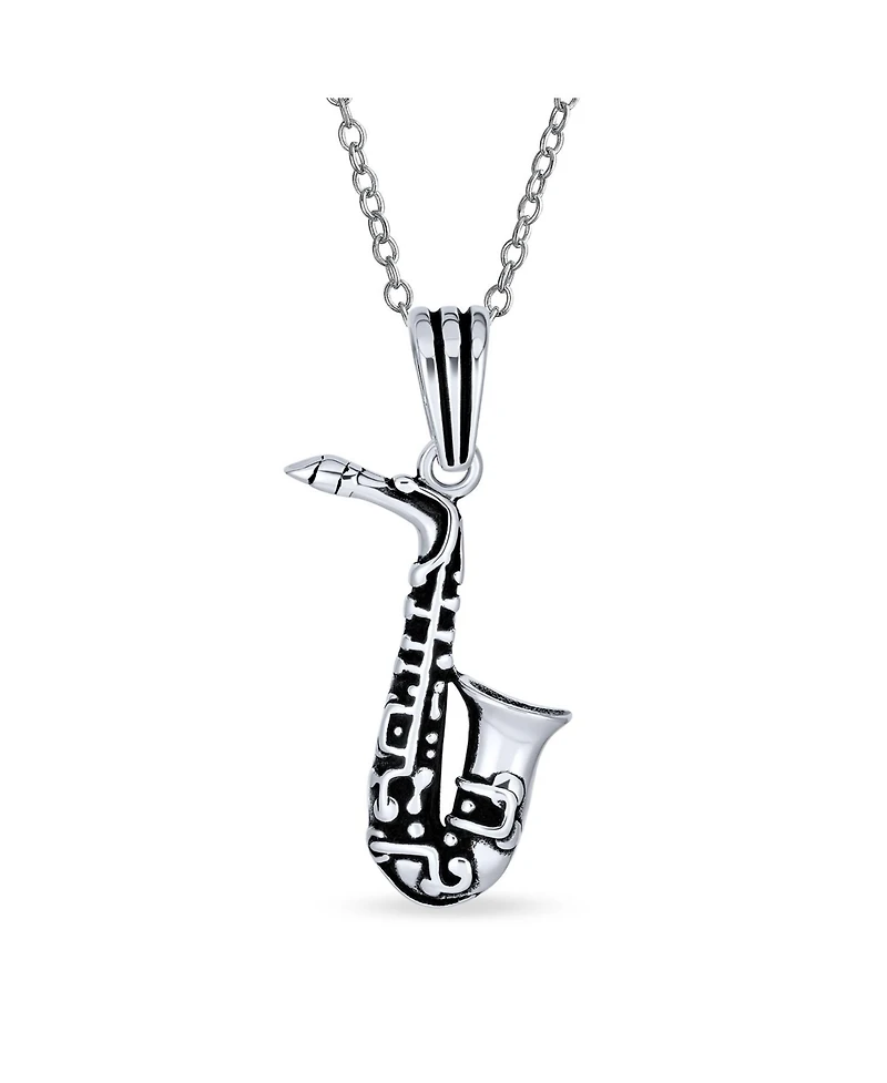 Bling Jewelry Classic Saxophone Instrument Pendant Necklace Musician or Jazz Lover Silver Chain