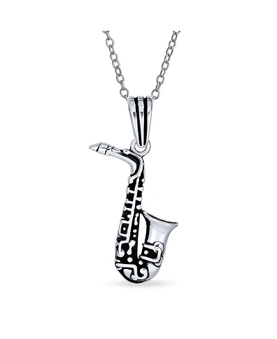 Bling Jewelry Classic Saxophone Instrument Pendant Necklace Musician or Jazz Lover Silver Chain