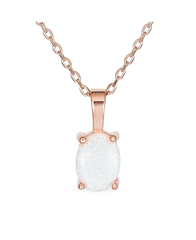 Bling Jewelry Oval Created Opal Solitaire Pendant Necklace in Rose Gold Sterling Silver