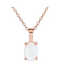 Bling Jewelry Oval Created Opal Solitaire Pendant Necklace in Rose Gold Sterling Silver