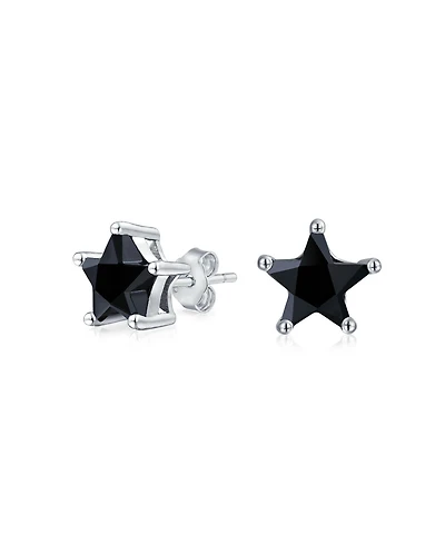 Bling Jewelry Small Celestial Usa Black Cz Star Stud Earrings , Sterling Silver 7, 6 Mm