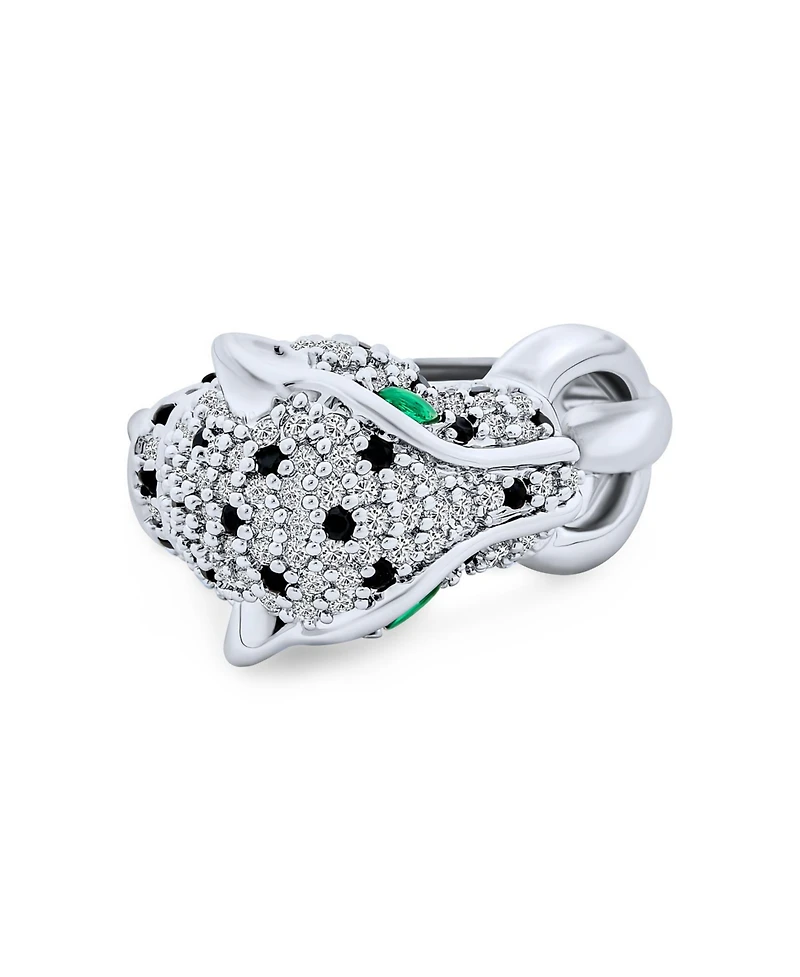 Bling Jewelry Black White Cubic Zirconia Leopard Panther Cat Statement Ring