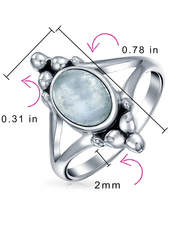 Bling Jewelry Boho Bali Style Oval Statement Natural Stone Ring Split Shank Band Sterling Silver