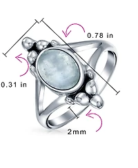 Bling Jewelry Boho Bali Style Oval Statement Natural Stone Ring Split Shank Band Sterling Silver
