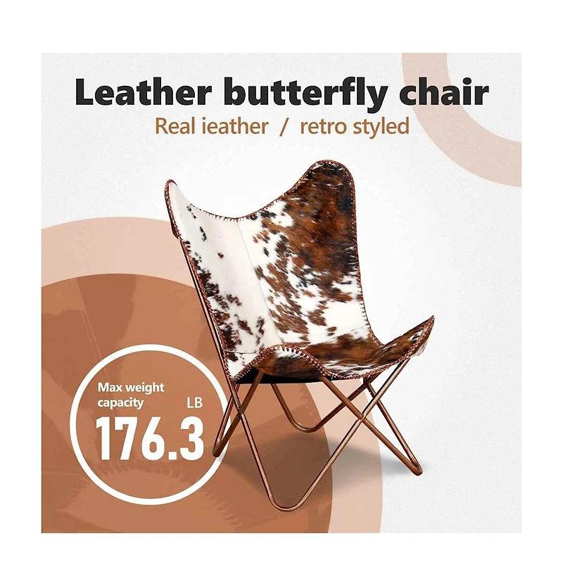 Butterfly Chair Brown and White Real Cowhide Leather