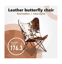 Butterfly Chair Brown and White Real Cowhide Leather