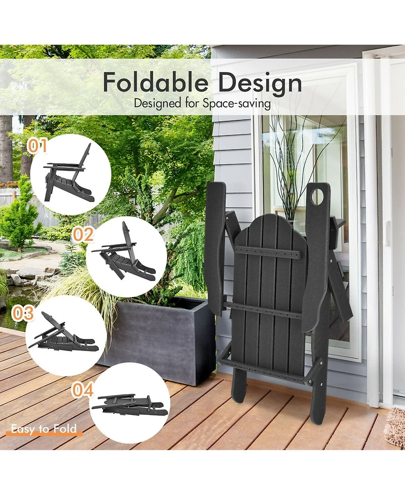 Gymax 2PCS Patio Folding Adirondack Chair Weather Resistant Cup Holder Yard