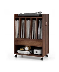Rolling Turntable Stand with Drawer and Vinyl Storage for Living Room or Bedroom