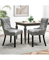 Upholstered Dining Chairs Set of 2 Tufted Wingback Chairs with Rubber Wood Legs