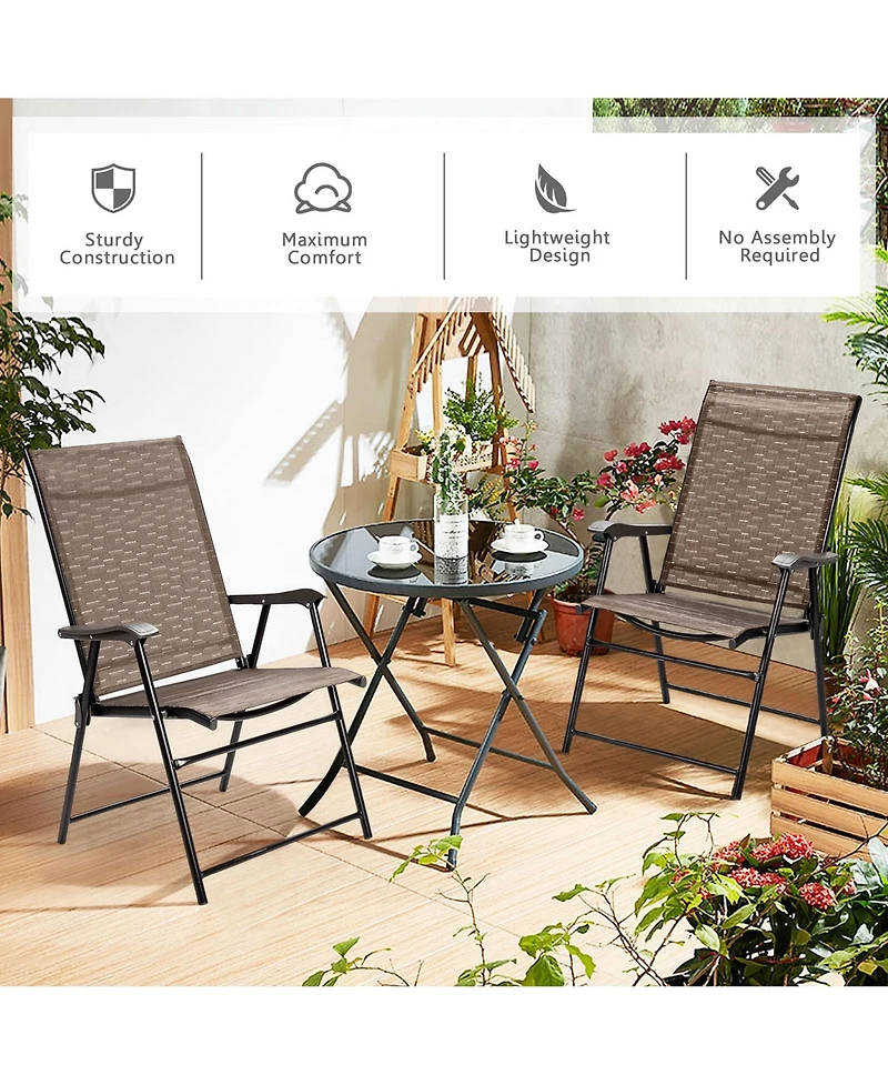 Gymax Set of 4 Folding Portable Patio Chairs Yard Outdoor w/ Armrests & Backrest
