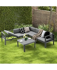 Gymax 3PCS Patio Furniture Set Aluminum Lounge Adjust Back Recliner Sofa Table Cushion