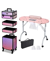 Byootique Folding Manicure Nail Table 4in1 Rolling Makeup Case Mermaid Pink