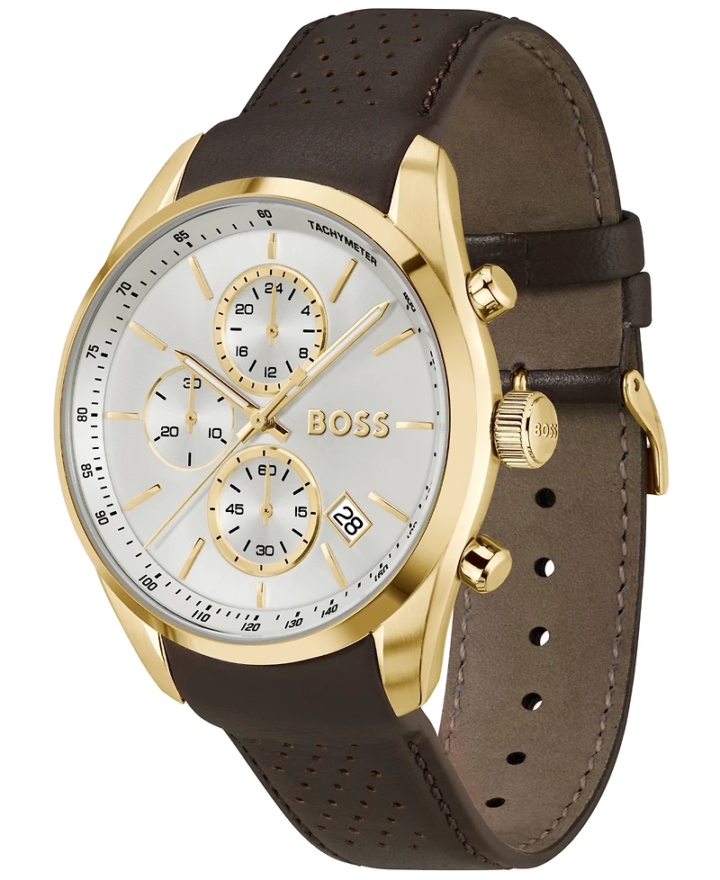 Hugo Boss Men's Grand Prix 44 Quartz Chronograph Brown Leather Watch, 44.50mm
