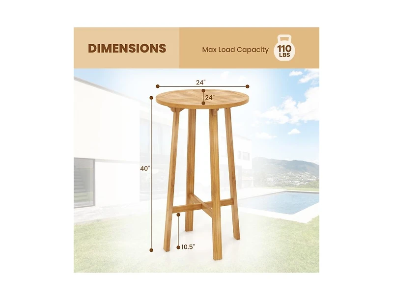 Teak Wood Round Bar Table with Footrest for Indoors Outdoors