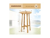Teak Wood Round Bar Table with Footrest for Indoors Outdoors