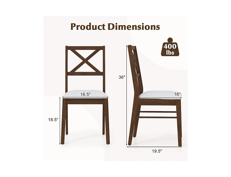 Upholstered Side Dining Chairs Set of 2 with Rubber Wood Frame