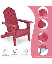 Gymax 2PCS Patio Folding Adirondack Chair Weather Resistant Cup Holder Yard
