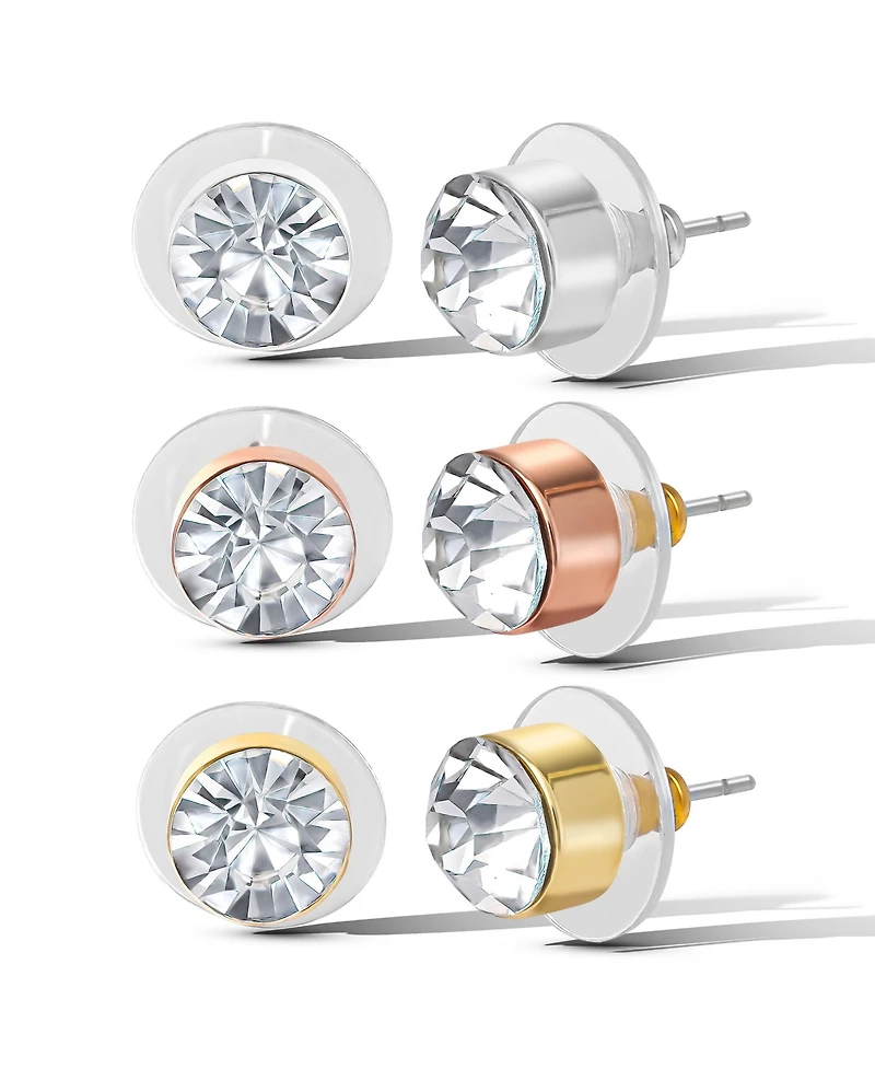Jessica Simpson Crystal Stud Earrings Set - Trio of Sparkling Styles