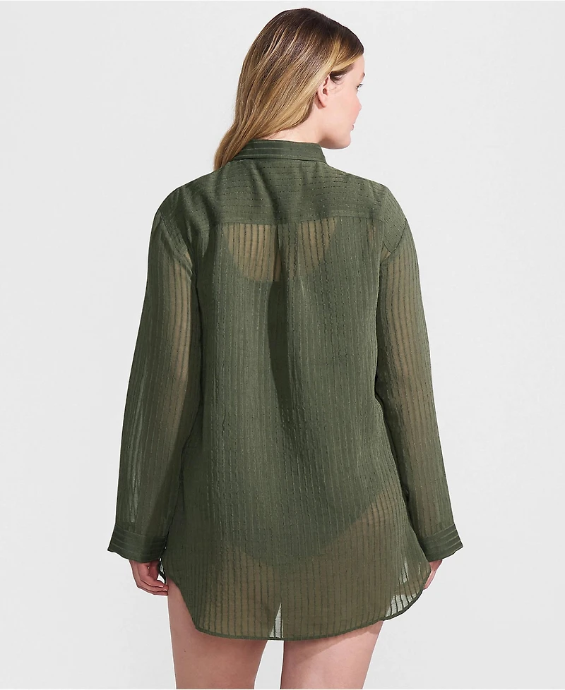 Lands' End Plus Rayon Rib Button Down Cover-Up