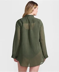 Lands' End Plus Rayon Rib Button Down Cover-Up