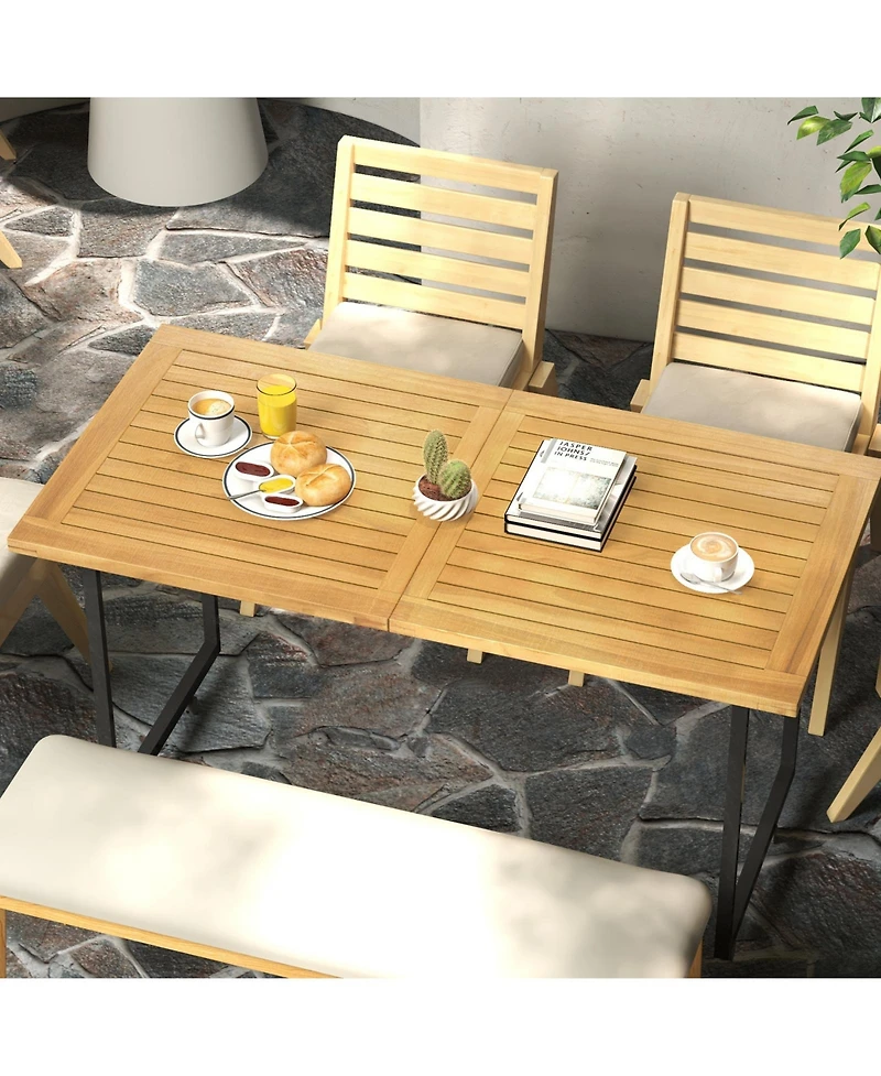 Indoor Outdoor Teak Wood Slatted Tabletop Panel Board Split in 2 Square