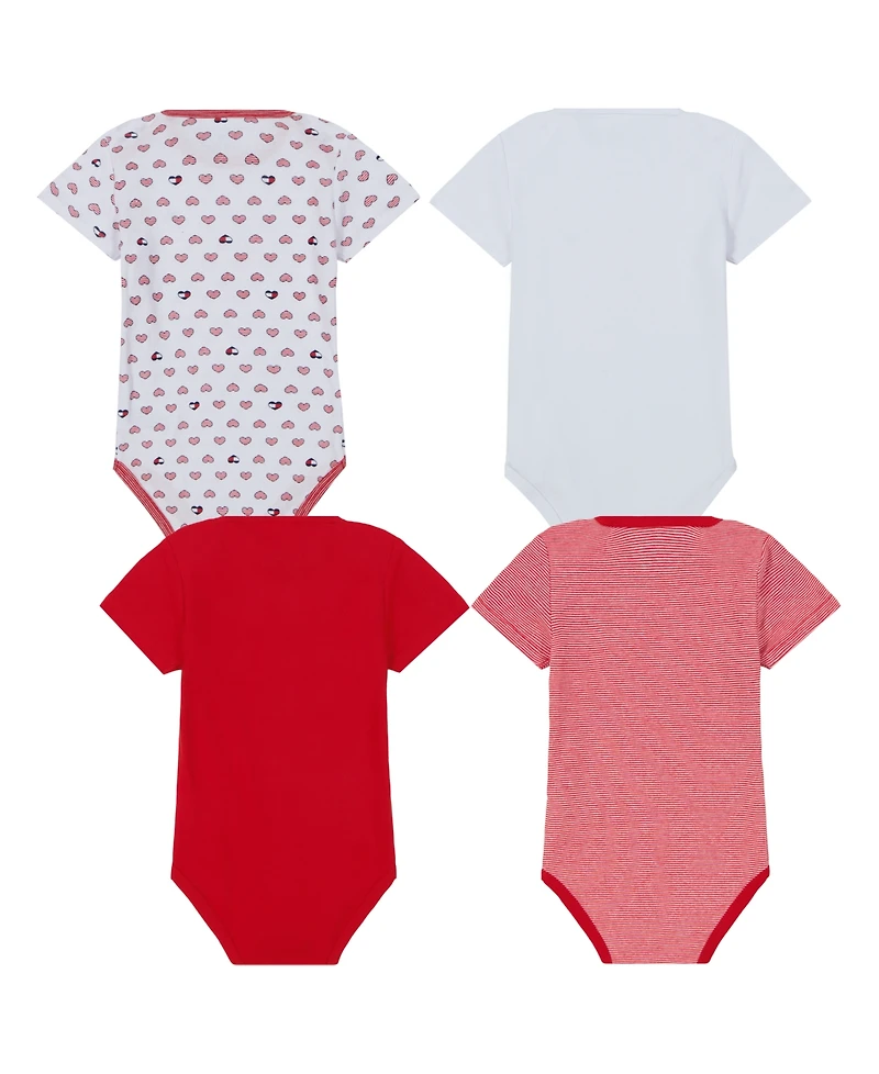 Tommy Hilfiger Baby Girl 4-Pack Hearts and Stripes Short Sleeve Bodysuits