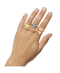 Jessica Simpson Gold-Tone 8-Piece Stacking Ring Set with Green Stone Accents - Size 7