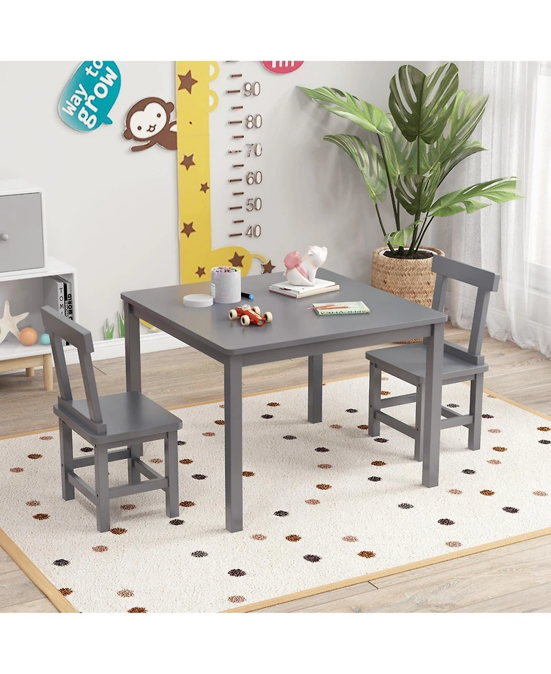 Wooden Kids Table and 2 Chairs Set with Anti-slip Foot Pads
